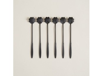 Cuchara De Acero Negro Diseño Flor 18 Cm